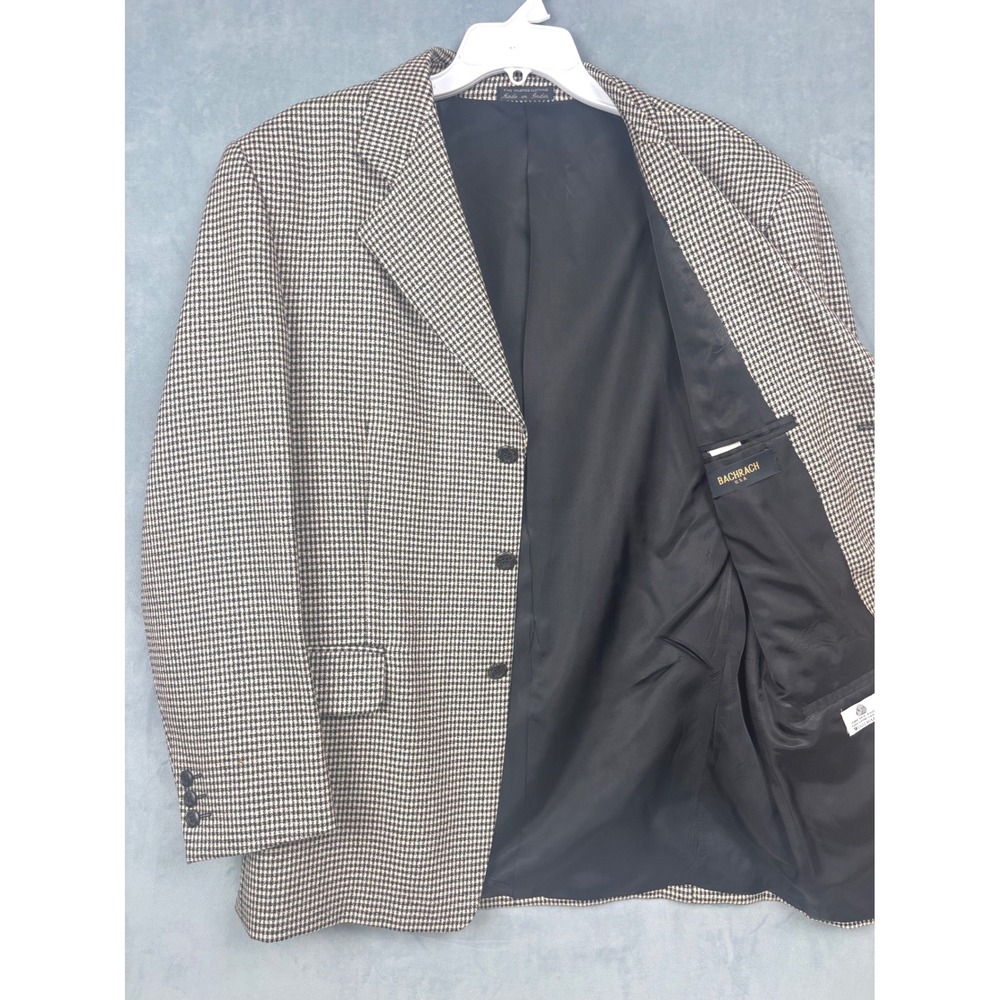 Bachrach USA Mens 42R Wool Houndstooth Sport Coat Blazer Black White 3 Button